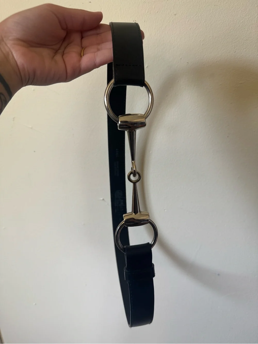 Silver Horse-bit Buckle Black Leather Belt Size 38”  Unisex